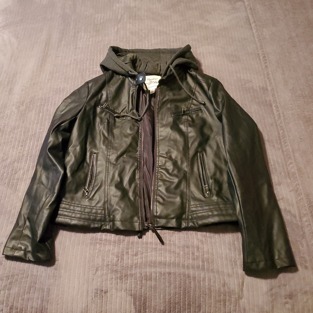 Maralyn & Me Black Leather Jacket with Hood
